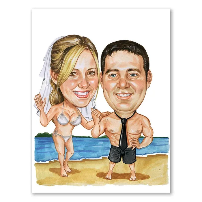 Karikatur zeichnen lassen – Hochzeitspaar am Strand (cdi341)