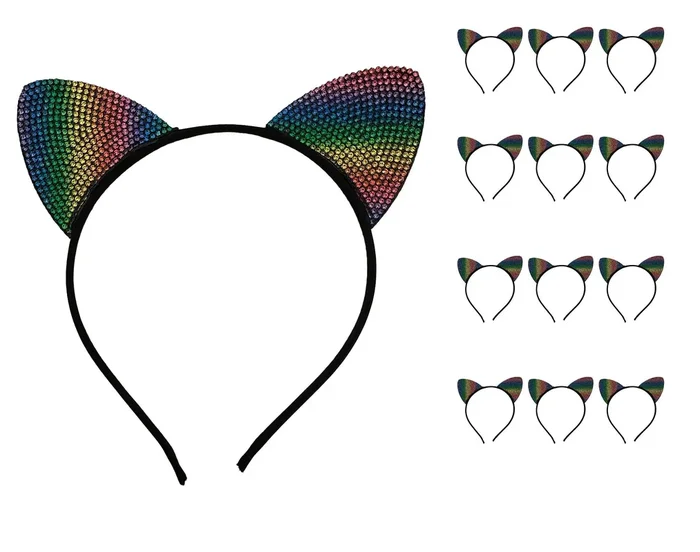 Katzenohren Haarreif „Rainbow “ Bunt | 12er Set