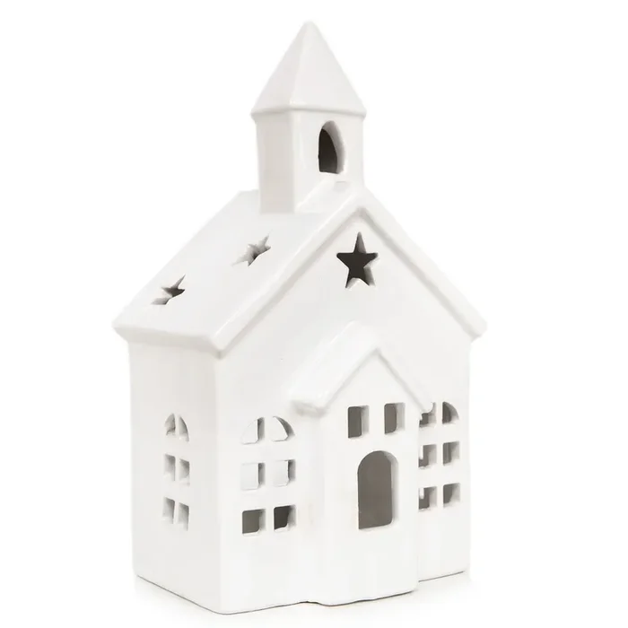 Kirche Windlicht aus Porzellan Kirchenfigur Teelichthalter weiß 19 cm