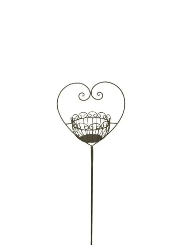 Korb am Stab Herz Pflanzkorb dunkel braun Shabby Pflanzschale Gartendeko Ø31×18,5cm H133cm