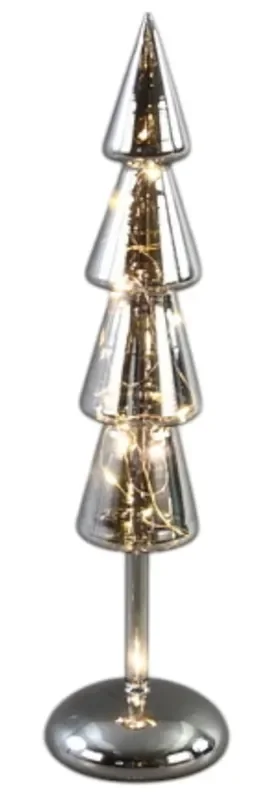 LED Tanne Glas H36cm silber 10LED Lichter mit Timerfunktion Tannenbaum Weihnachten Tischdeko (Kopie)