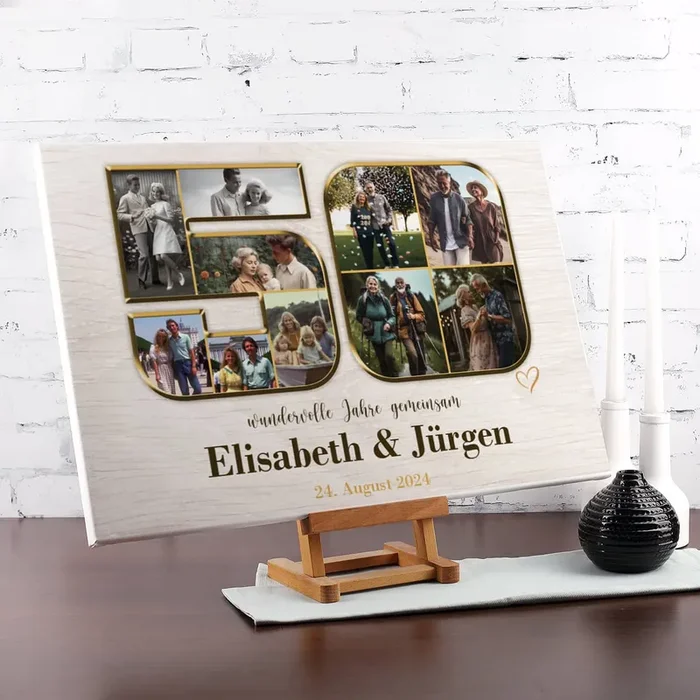 Leinwand zur Goldenen Hochzeit mit 10 Fotos & Wunschtext, 60x40cm