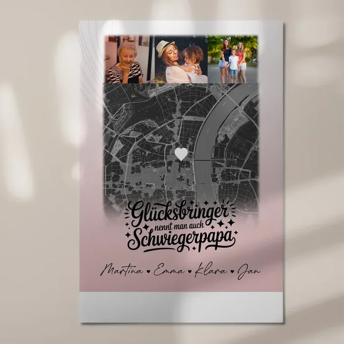 Magnetposter Fotoboard mit 4 Fotos und Karte Glücksbringer Bruder