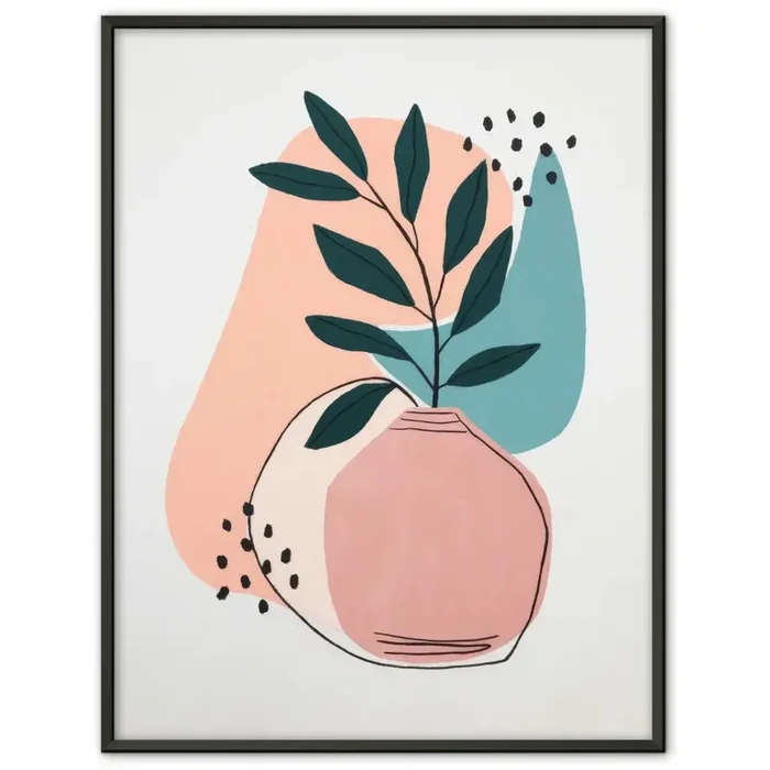Minimalistisches Poster mit Pflanze in rosa Vase für dein Zuhause