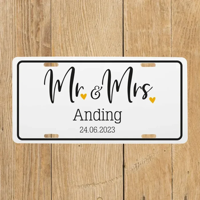Mr & Mrs Nummernschild als Geschenk zur Hochzeit