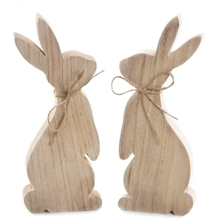 Osterhasen Paar aus Holz braun naturfarben 25 cm – Osterdeko