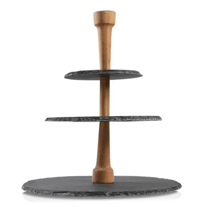 Party Tower schwarz Edelstahl Schiefer Eiche 360x325x60mm