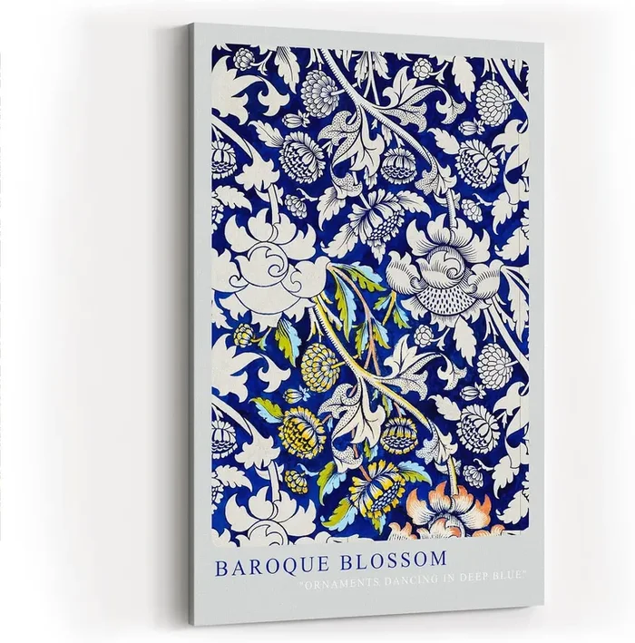 Paul Sinus Kunstdruck Baroque Blossom barockes Blumenornament auf tiefblauem Grund mit Farbakzenten