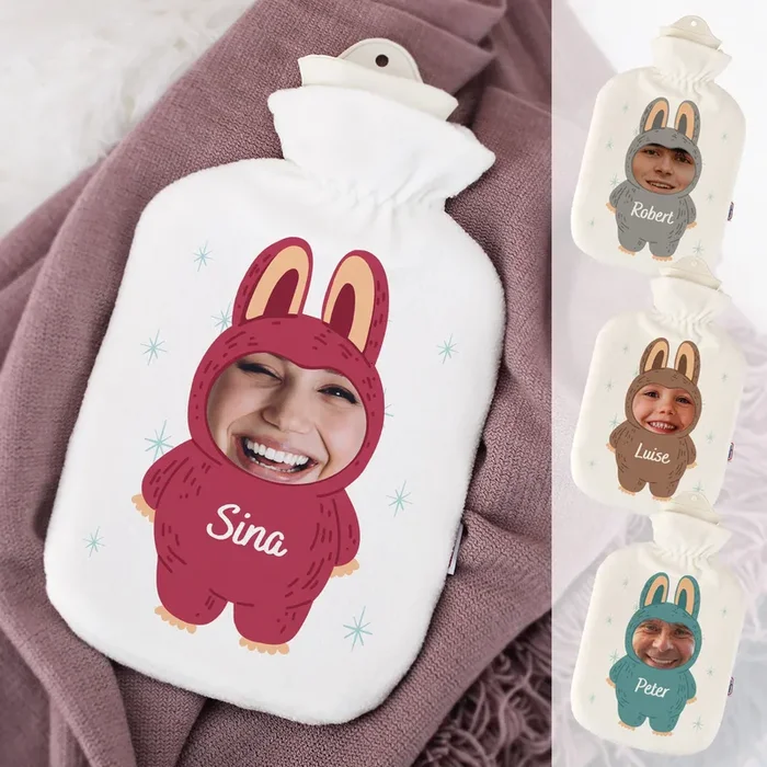 Personalisierbare Wärmflasche mit eigenem Gesicht & Name | Monster-Motiv | 4 Farben