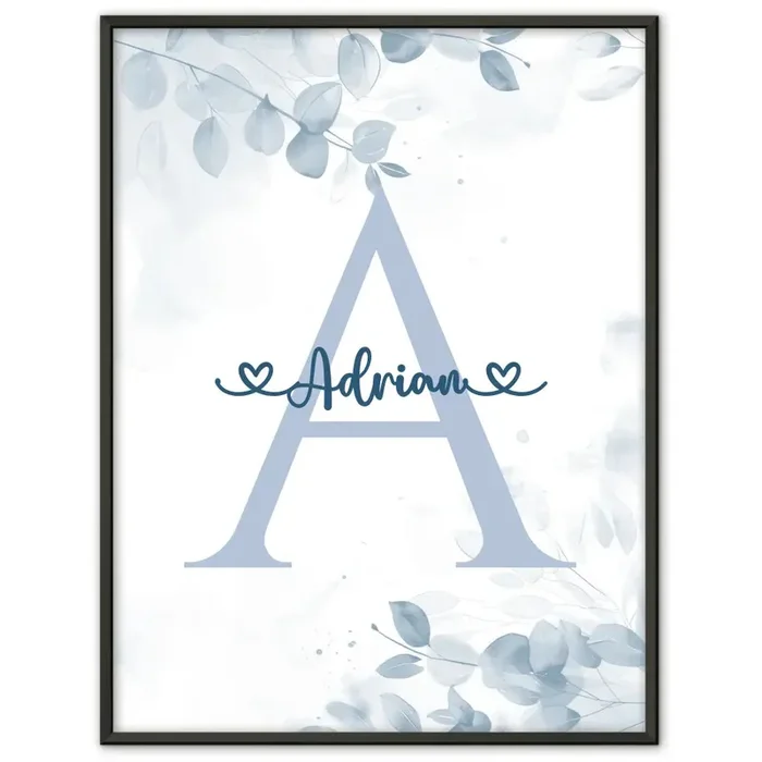 Personalisierbares Poster Buchstabe A Blau für Jungen mit Initialen