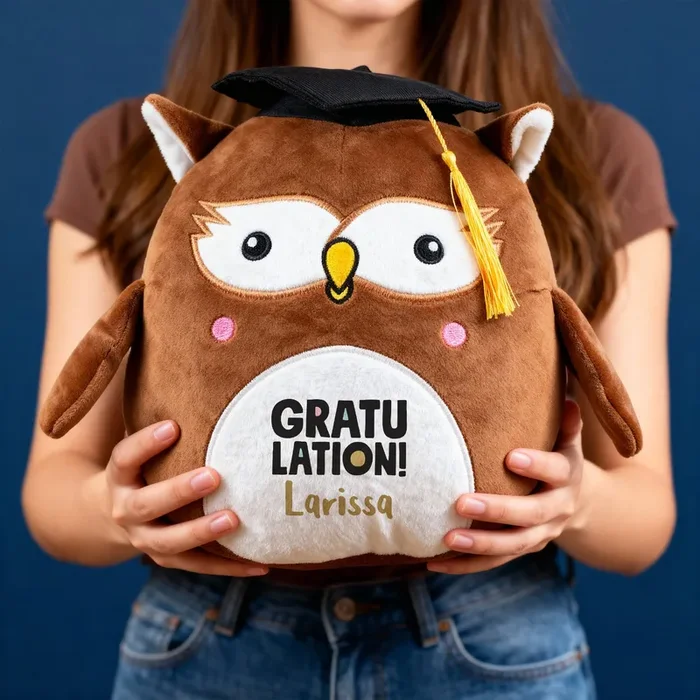 Personalisierte Abi-Eule ‚Gratulation!‘ mit Name | Kuscheltier zum Schulabschluss & Abitur