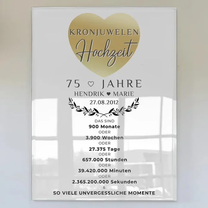 Personalisierte Acrylglas Foto Poster zum 75. Hochzeitstag