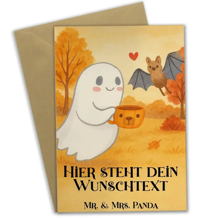 Personalisierte Grußkarte Gespenst Kaffee Design