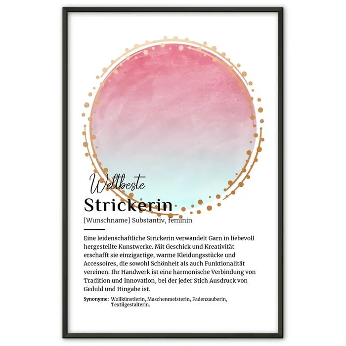 Personalisierte Poster Definition Strickerin Stricken mit Namen Geschenk