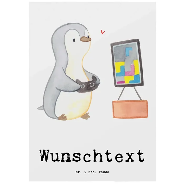 Personalisierte Postkarte Pinguin Zocken