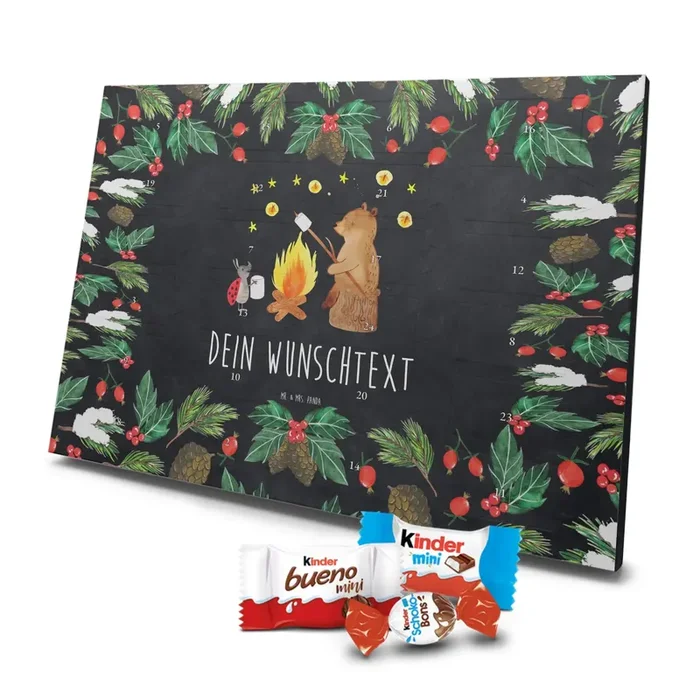 Personalisierter Schoko Adventskalender Bär & Marienkäfer Lagerfeuer