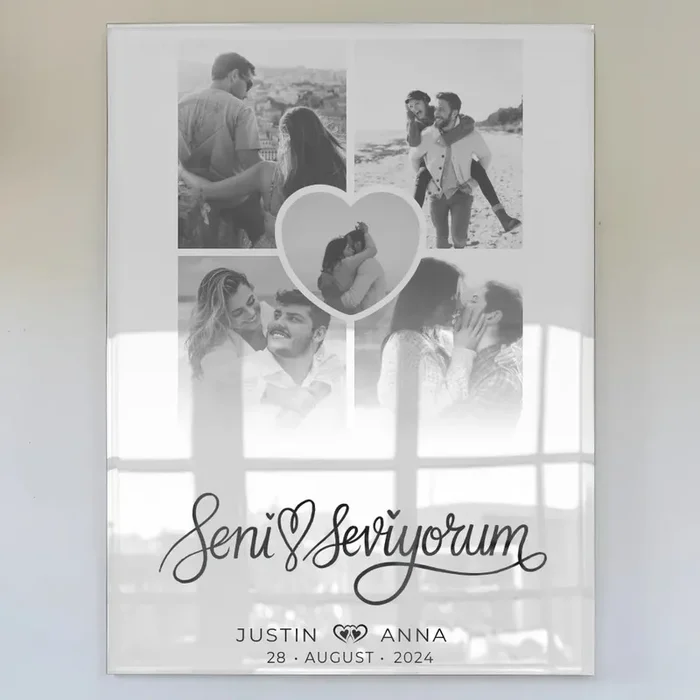 Personalisiertes Acrylglas Bild für PaareFotocollage 5 Fotos Seni Seviyorum