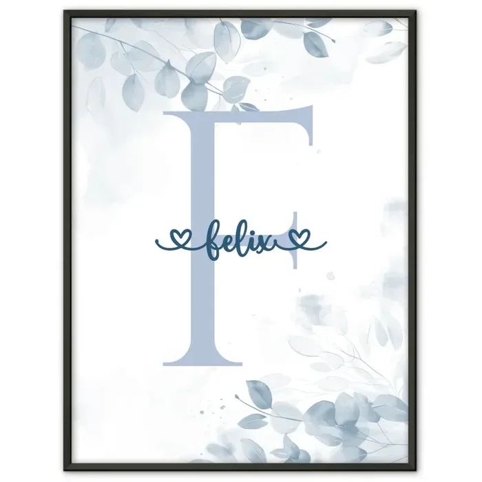 Personalisiertes Buchstaben Poster Buchstabe F Blau für Jungen