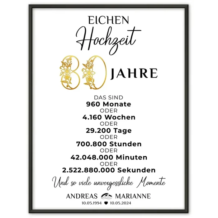 Personalisiertes Geschenk Poster Momente 80 Hochzeitstag zur Eichenhochzeit
