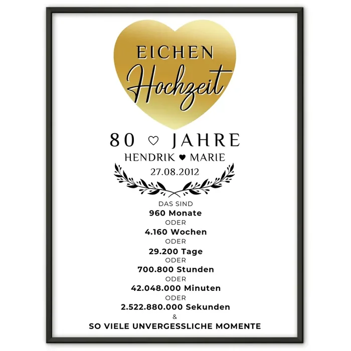 Personalisiertes Poster 80 Hochzeitstag Geschenk Eichenhochzeit