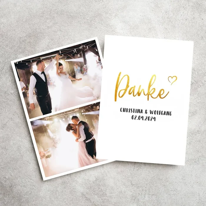 Persönliche Dankeskarte zur Hochzeit mit Fotos