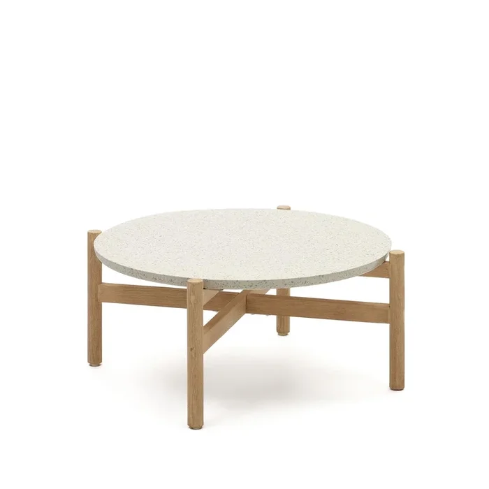 Pola Couchtisch aus Zement und massivem Eukalyptus Ø 84,4 cm FSC 100%