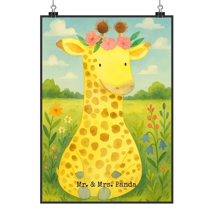 Poster Giraffe Blumenkranz Design