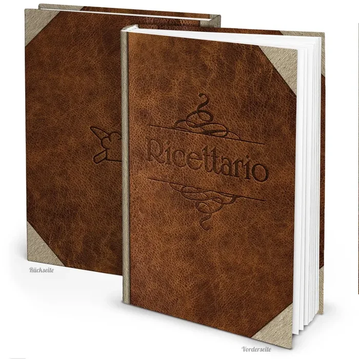 Rezeptbuch leer blanko mit italienischem Titel RICETTARIO A4 – Kochbuch in brauner Lederoptik