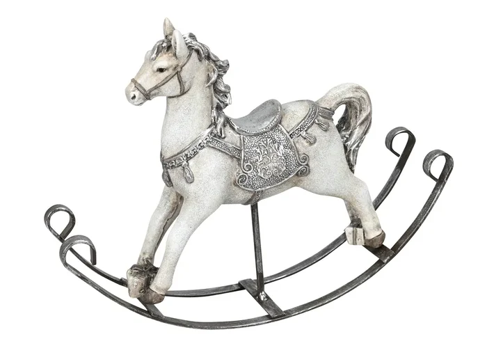 Schaukelpferd weiß/silber Polyresin 22x5cm H16cm