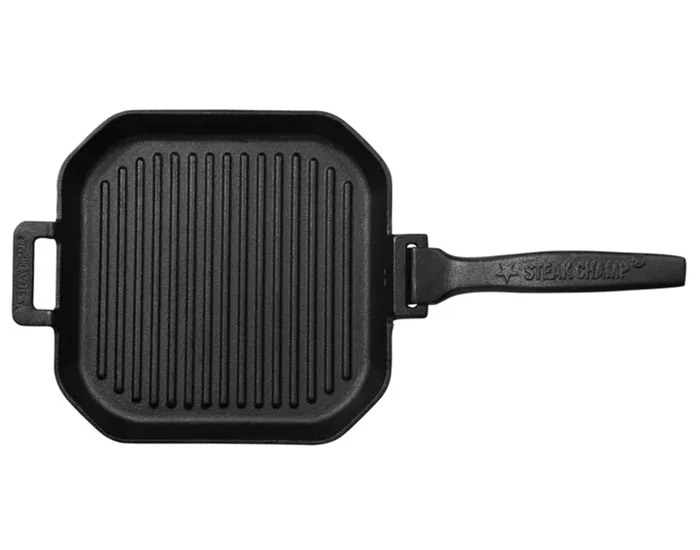 STEAK CHAMP Grillpfanne Gusseisen 26 cm abnehmbarer Griff