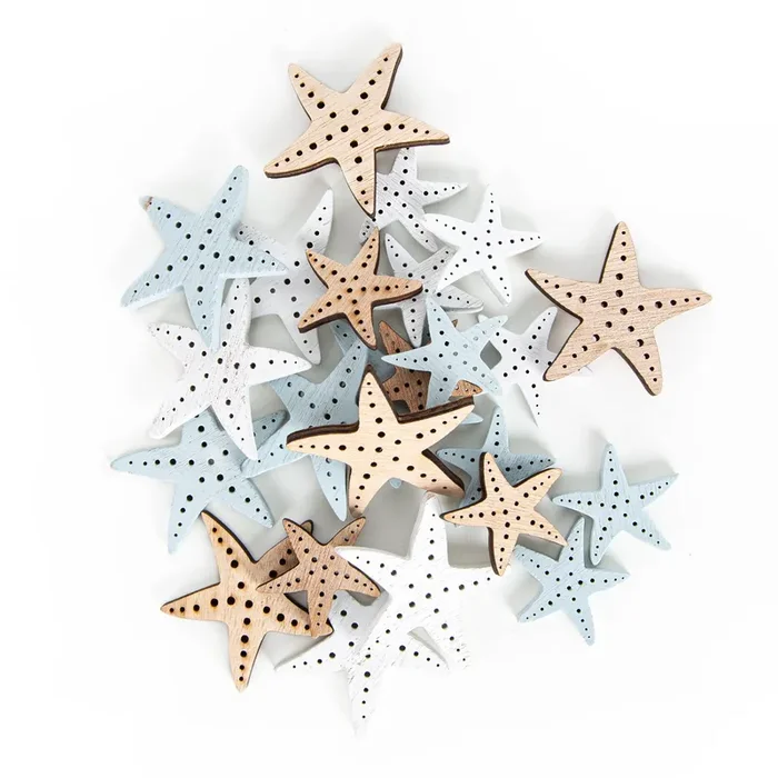 Streudeko Set 24 Holz Seesterne weiß blau maritim 3-5 cm