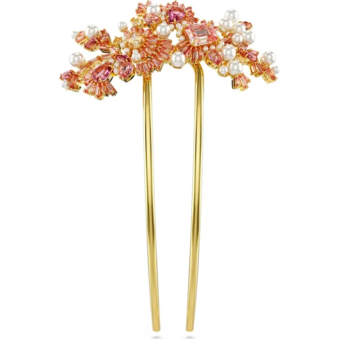 Swarovski Gema Haarclip, Verschiedene Schliffe, Blume, Rosa, Goldlegierungsschicht 5689051