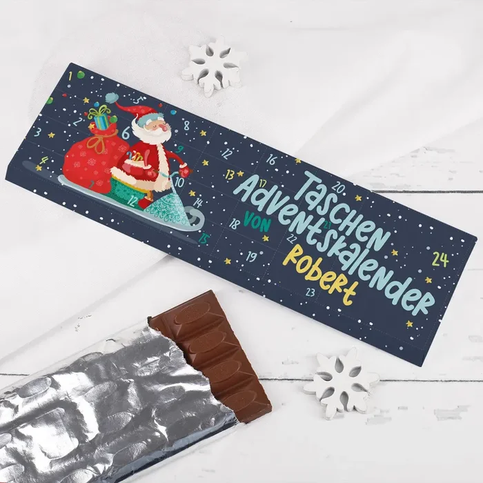 Taschen Adventskalender – 300g Schokolade als Weihnachtskalender mit Namensaufdruck