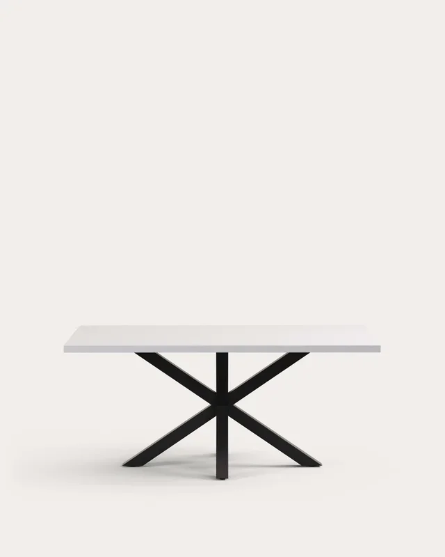 Tisch Argo aus Melamin mit weisser Oberfläche und Stahlbeinen mit schwarzem Finish, 180 x 1