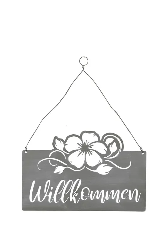 Türschild grau Metall 32cm H21cm „Willkommen “ Schild Spruchschild