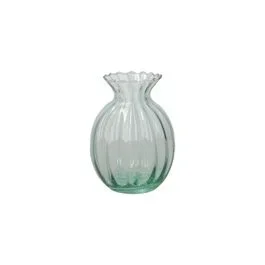 Vase, mit Rillen, grünes Glas, 12 cm