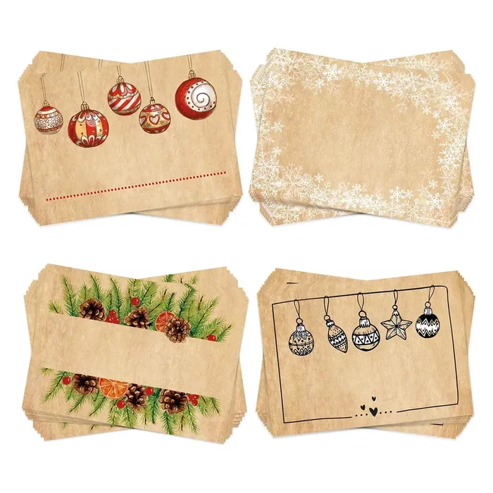 Weihnachtsaufkleber Set 7,4 x 5,2 cm – 4 x 25 beschreibbare weihnachtliche Aufkleber