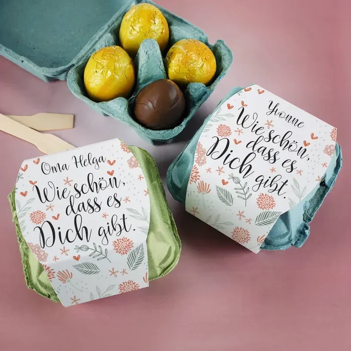 Wie schön, dass es Dich gibt. – 4 gefüllte Schokoeier im Eierkarton