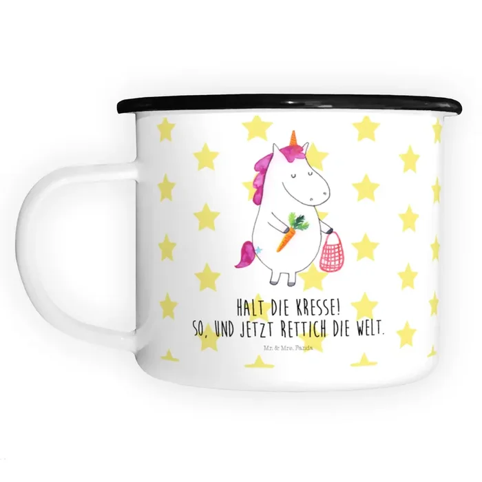 XL Emaille Tasse Einhorn Gemüse